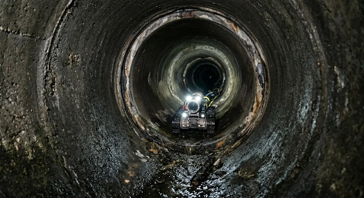 Robotic sewer camera inspecting pipe interior for Sewer Line Cleaning in Harlingen
